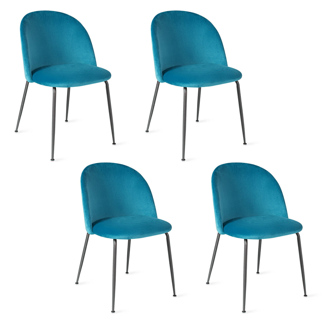Gymax Dining Chair Set of 4 Upholstered Velvet Chair Set w/ Metal Base for Living Room Teal Blue
