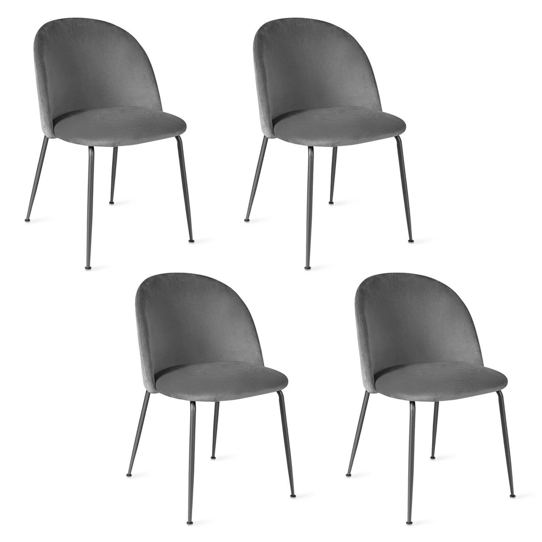 Gymax Dining Chair Set of 4 Upholstered Velvet Chair Set w/ Metal Base for Living Room Grey