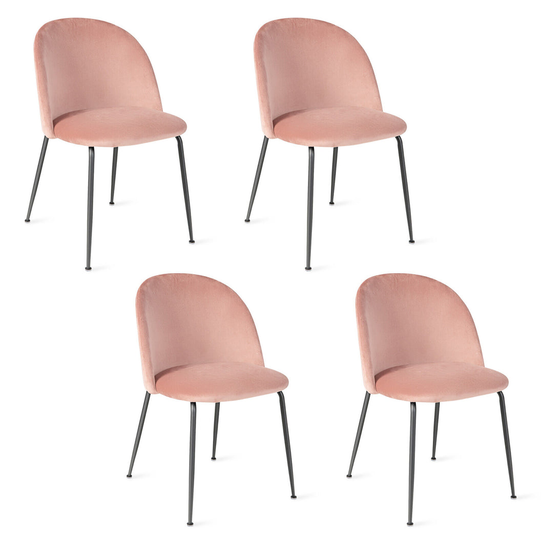Gymax Dining Chair Set of 4 Upholstered Velvet Chair Set w/ Metal Base for Living Room Pink