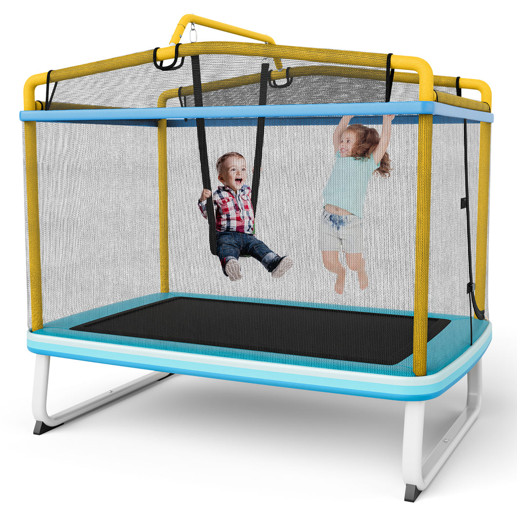 Gymax 3 in 1 6FT Rectangle Kids Trampoline w/ Swing Horizontal Bar & Safety Net Outdoor Yellow