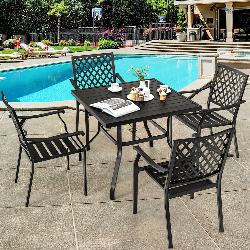 Gymax 5PCS Patio Dining Set Stackable Chairs & Table Set W/ Umbrella Hole