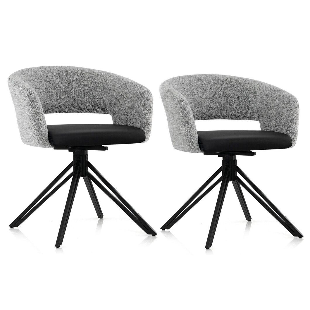 Gymax Set of 2 Sherpa Covered Accent Chair Home Office Swivel Armchair w/ Steel Legs