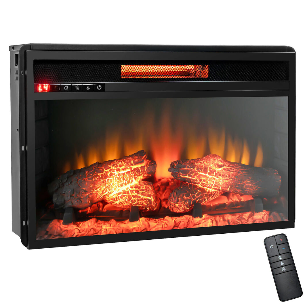 Gymax 26'' Infrared Quartz Electric Fireplace Insert Log Flame Heater w/ Remote Control