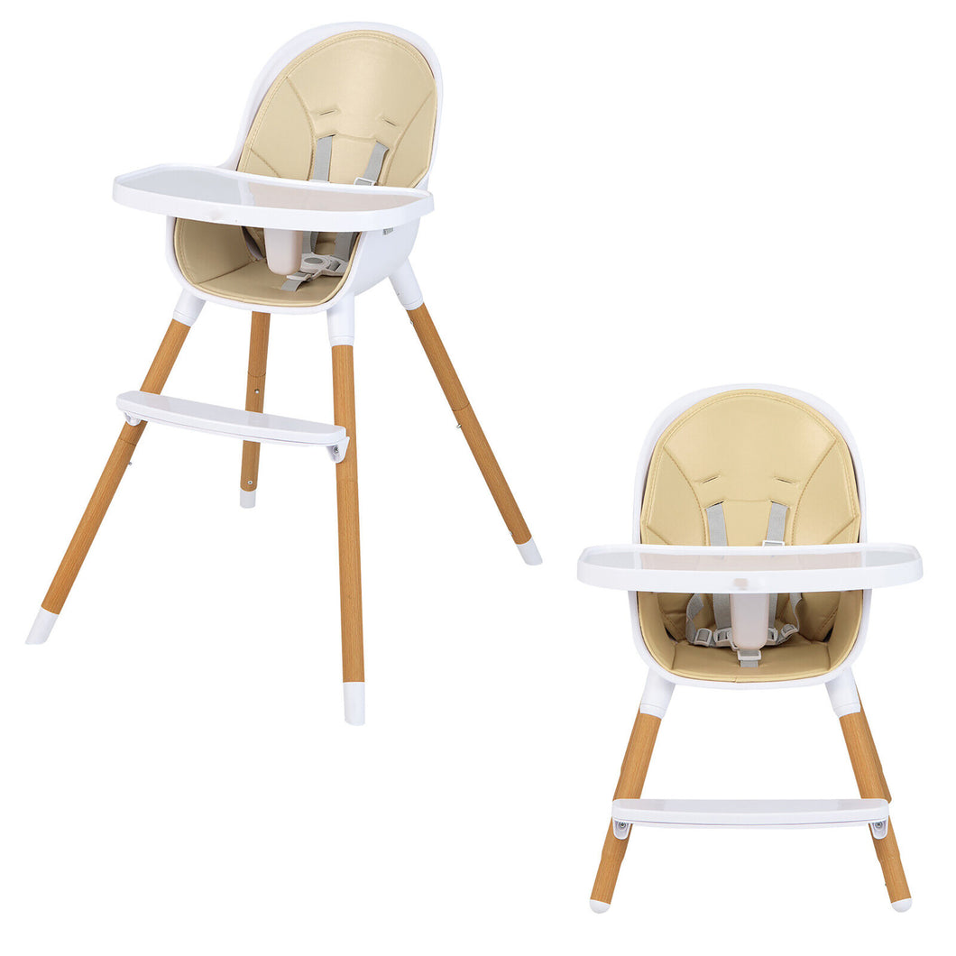 Gymax 4 in 1 Convertible Baby High Chair Infant Feeding Chair w/Adjustable Tray Beige