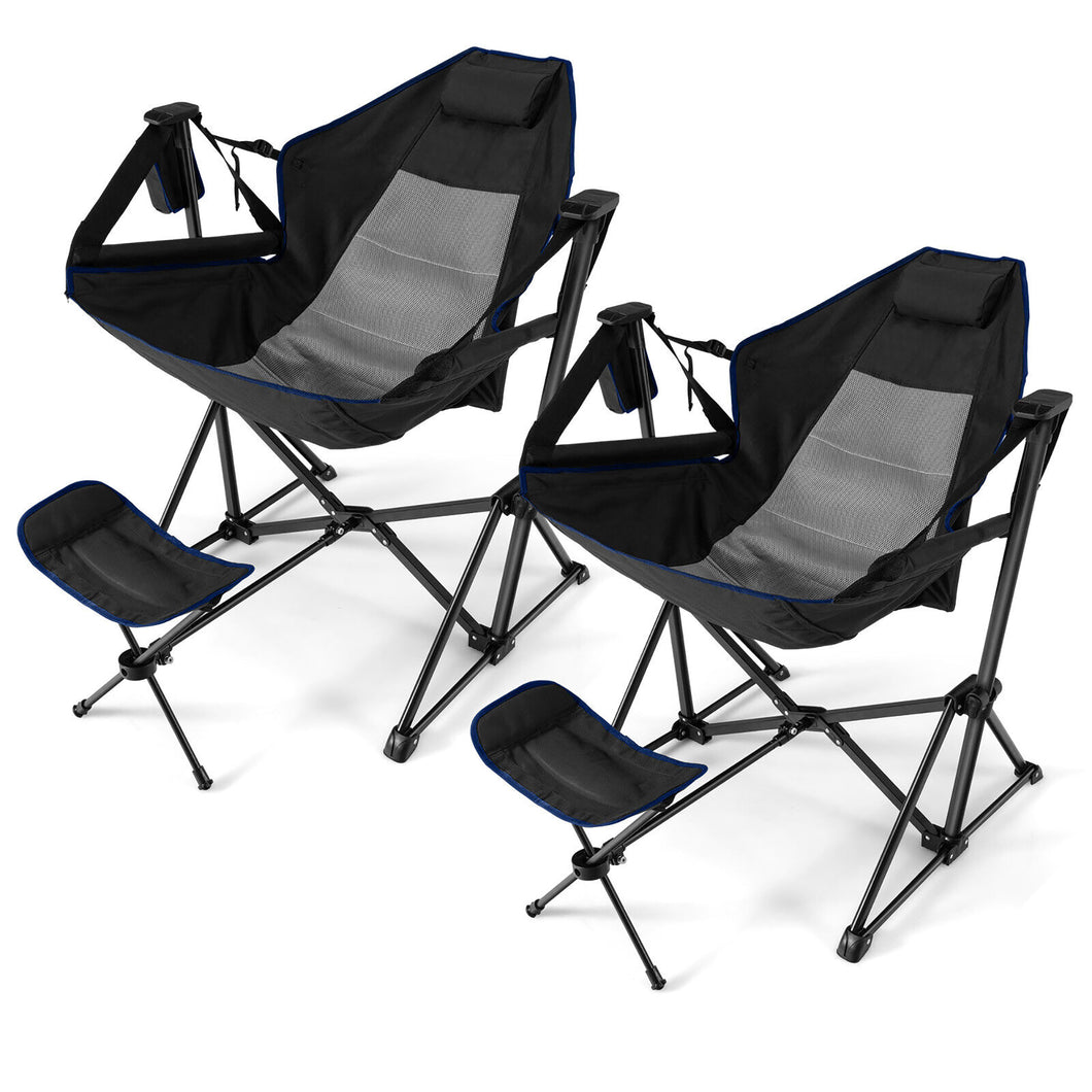 Gymax 2PCS Hammock Camping Chair w/ Retractable Footrest & Carrying Bag for Camping Black