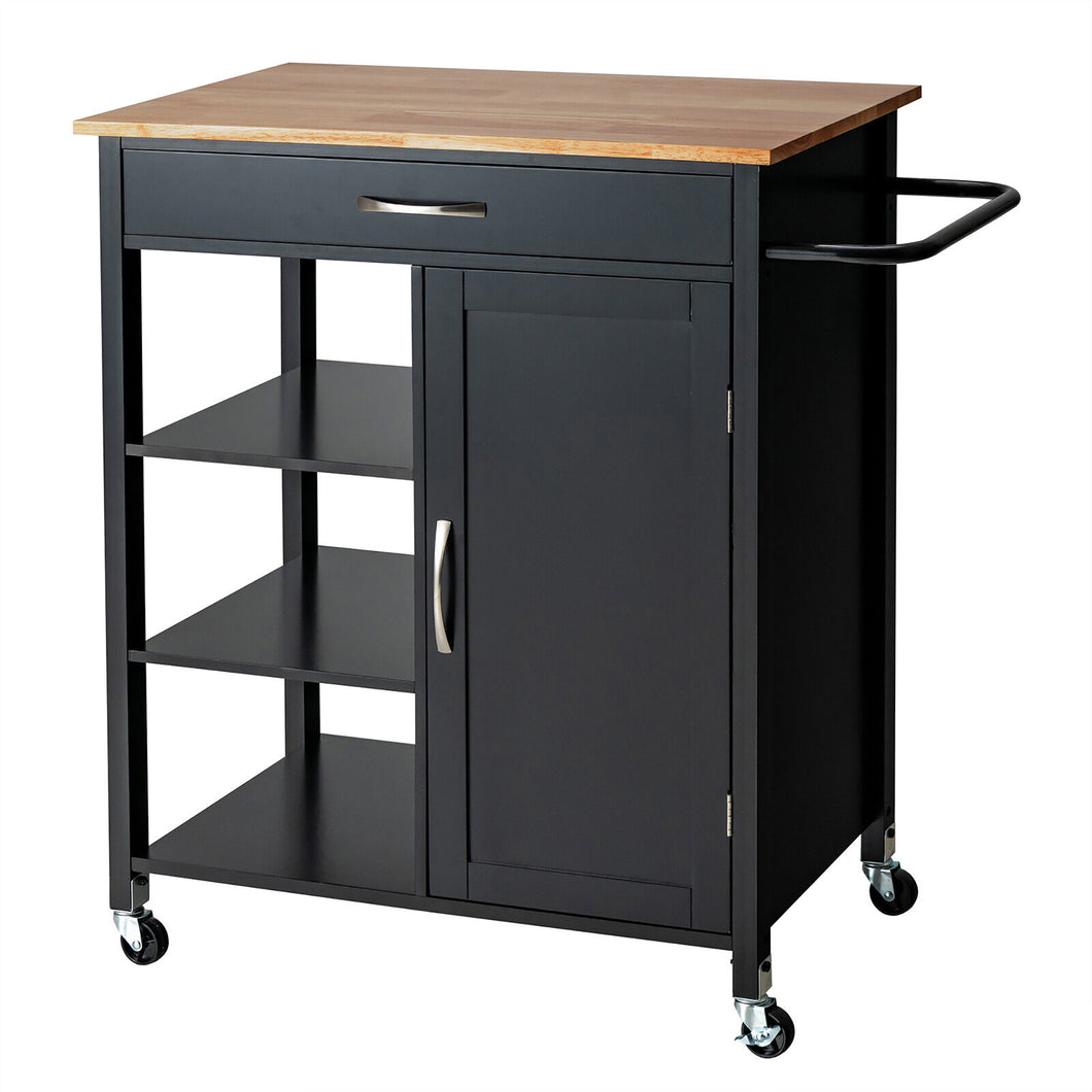 Gymax Mobile Kitchen Island Cart Serving Utility Trolley Drawer Shelf Towel Rack Black