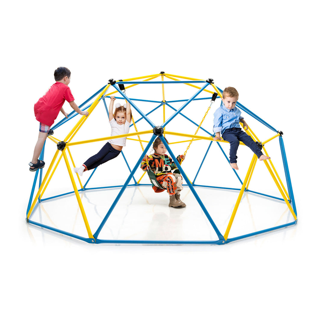 Gymax 10 FT Climbing Dome with Swing Outdoor Kids Play Jungle Gym