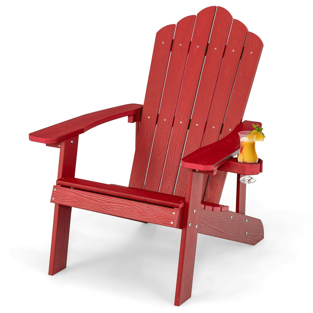 Gymax Patio HIPS Outdoor Weather Resistant Slatted Chair Adirondack Chair w/ Cup Holder Red