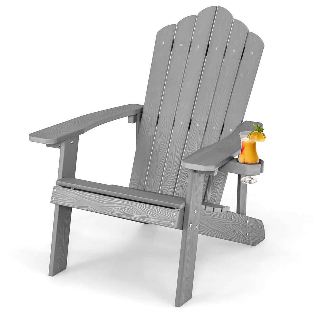 Gymax Patio HIPS Outdoor Weather Resistant Slatted Chair Adirondack Chair w/ Cup Holder Light Grey