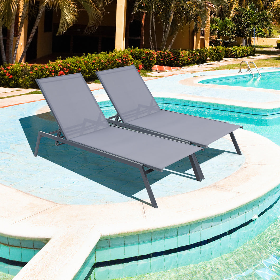 Gymax 2PCS Patio 6 Position Adjustable Lounge Chair Outdoor Reclining Chair Poolside