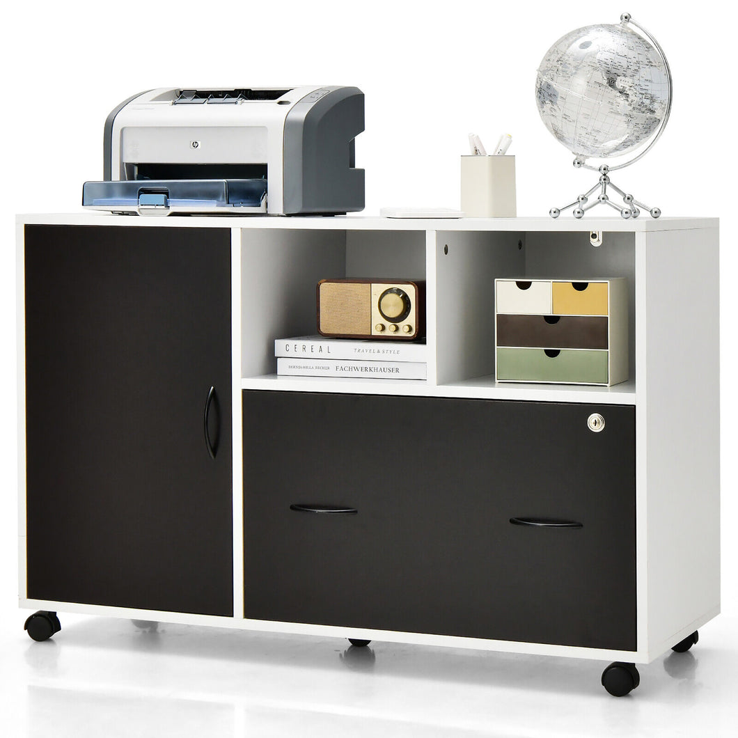 Gymax Mobile File Cabinet Lockable Lateral Filing Shelves for Letter / Legal / A4 Size