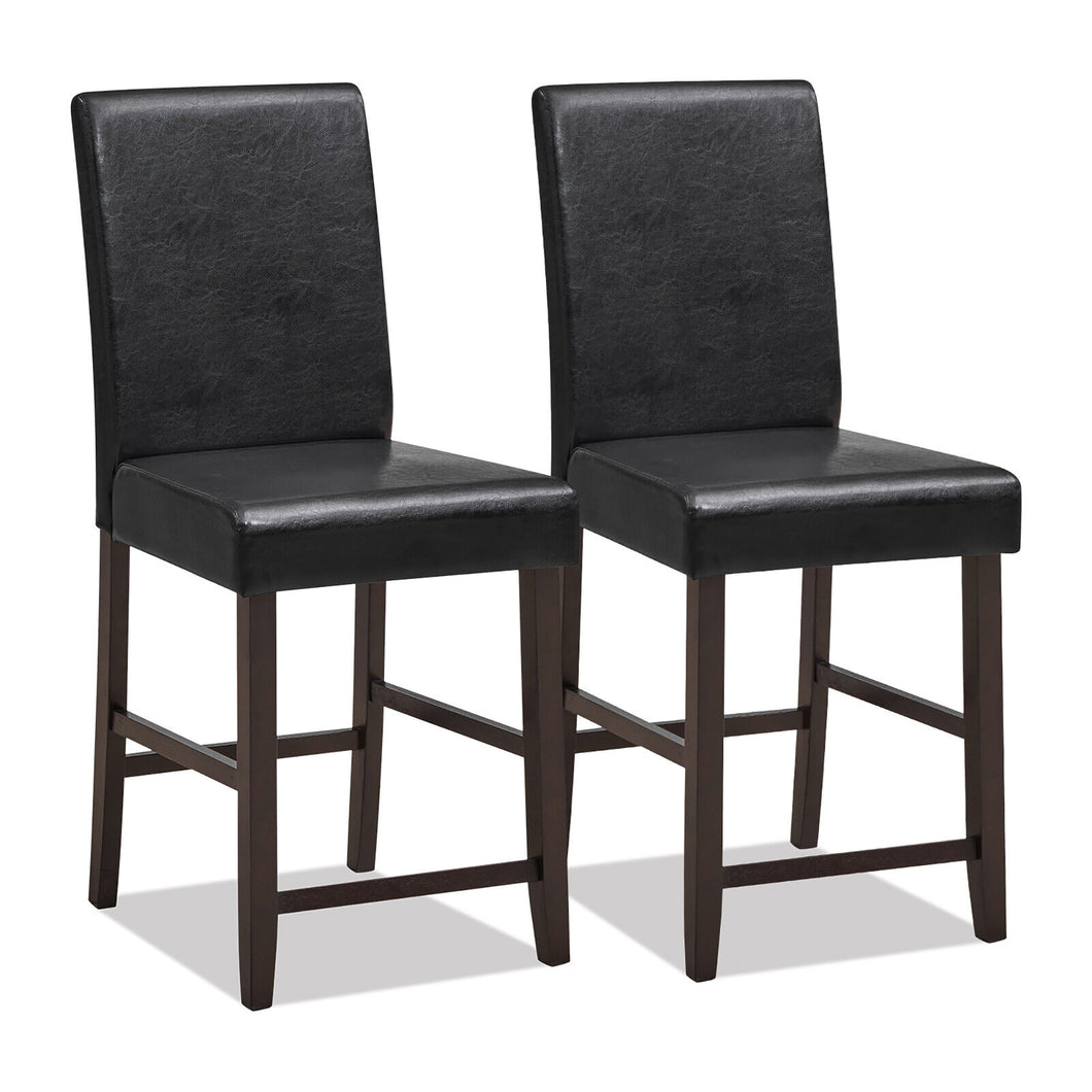 Gymax Set of 2 Bar Stools 24'' Counter Height Pub Kitchen Chairs w/ Rubber Wood Legs