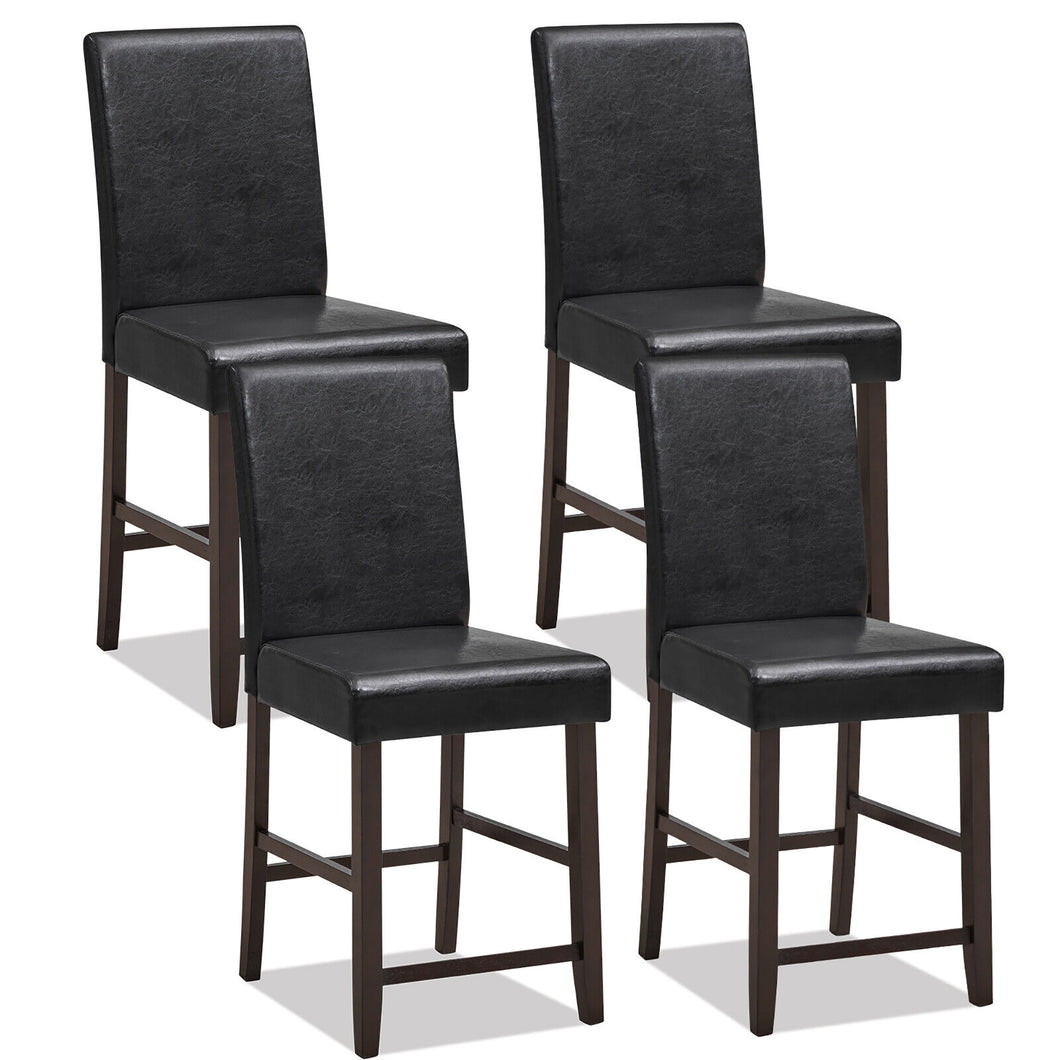 Gymax Set of 4 Bar Stools 24'' Counter Height Pub Kitchen Chairs w/ Rubber Wood Legs