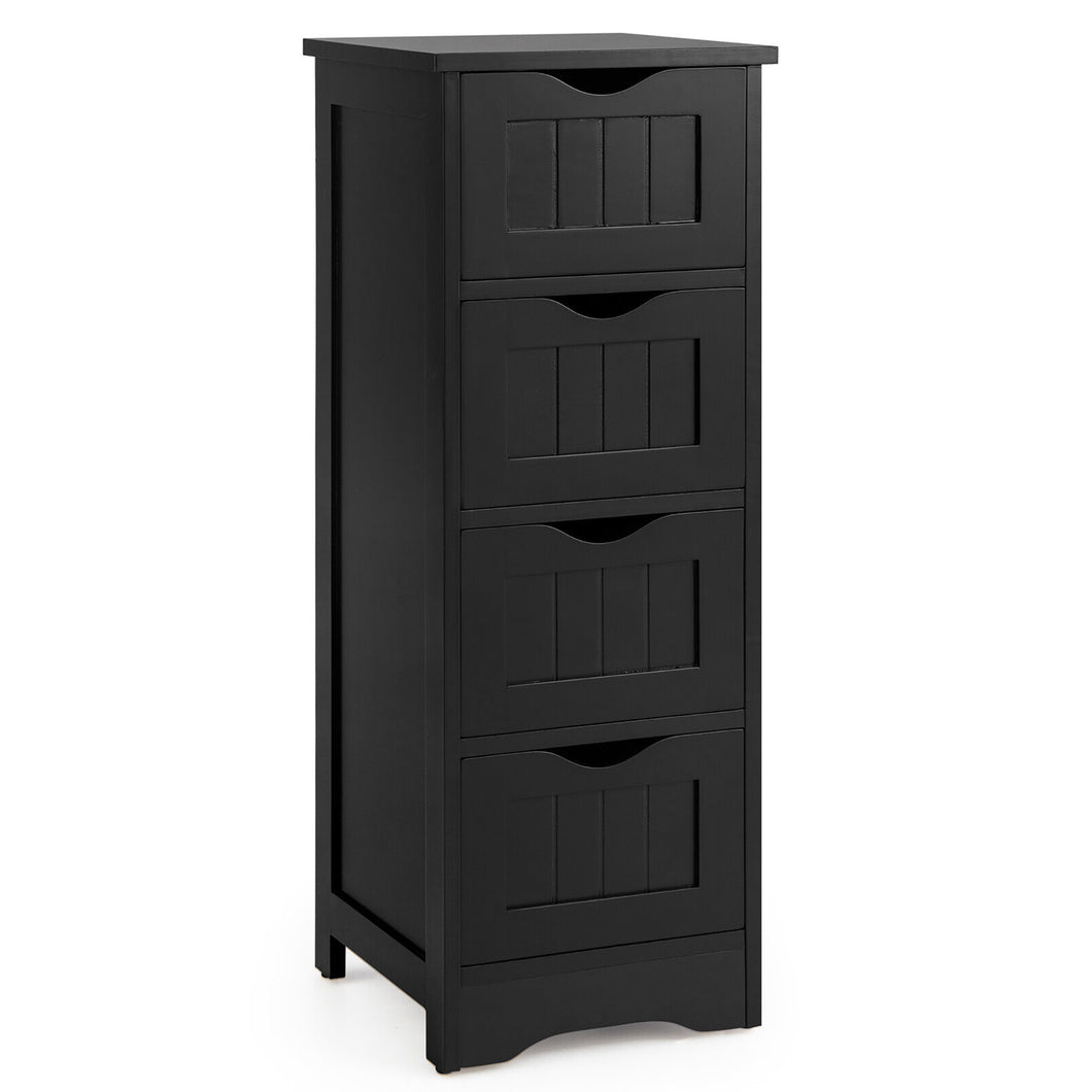 Gymax Bathroom Floor Cabinet Free Standing Storage Side Organizer W/4 Drawers Black