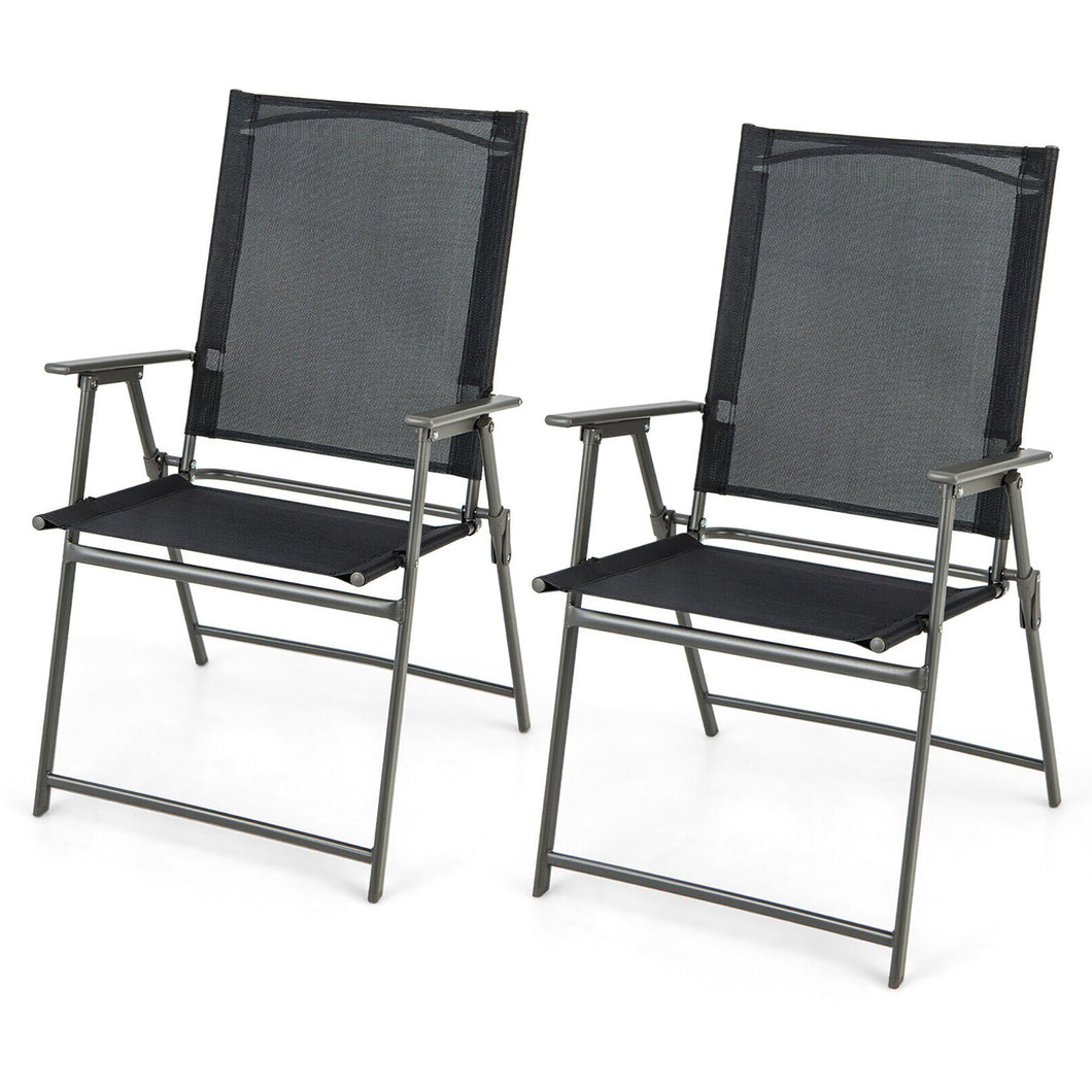Gymax 2PCS Patio Portable Metal Folding Chairs Dining Chair Set Poolside Garden