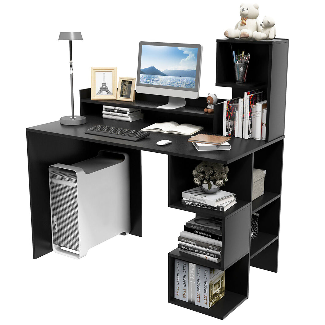Gymax 48'' Modern Computer Desk Home Office Workstation w/ Hutch & Storage Shelves Black