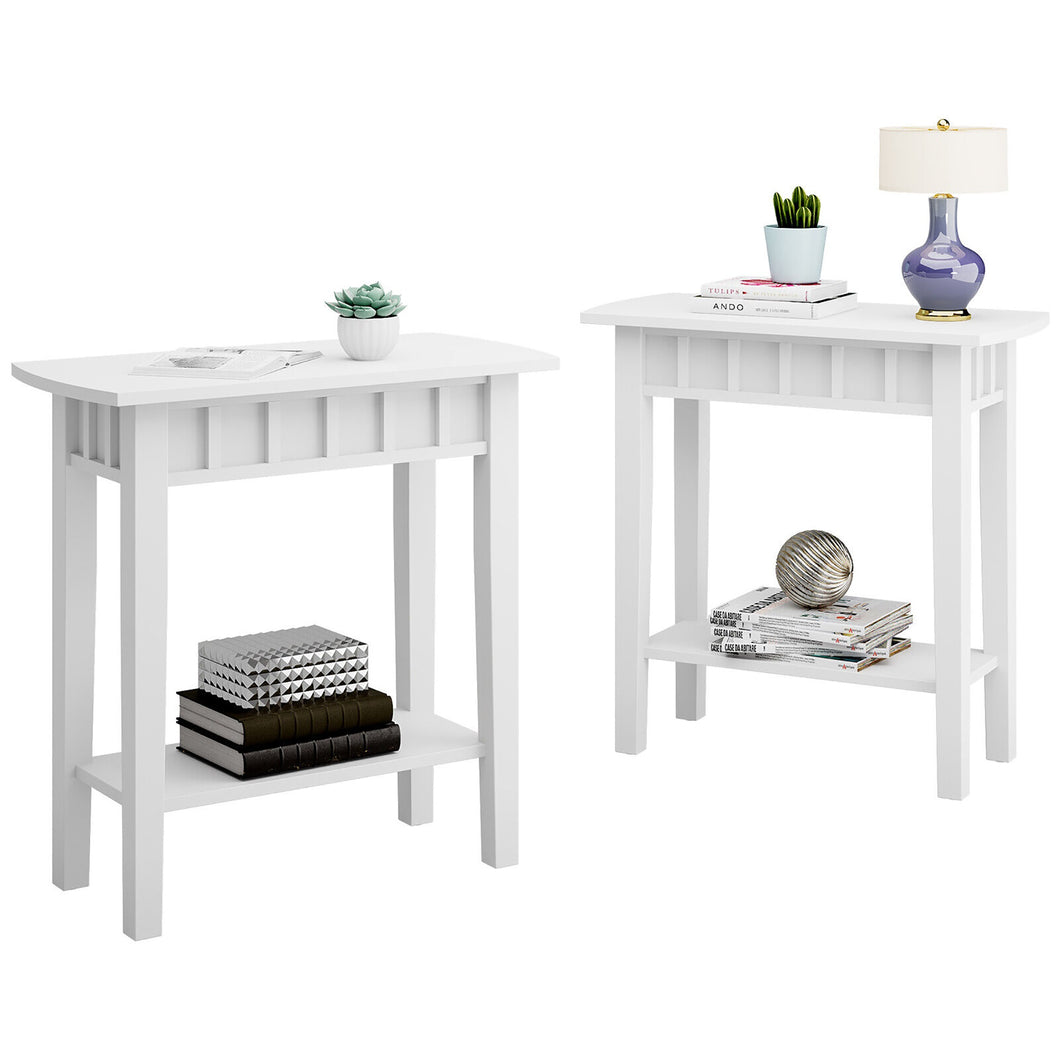 Gymax 2PCS 2-tier Side End Sofa Coffee Table Nightstand for Bedroom Living Room White