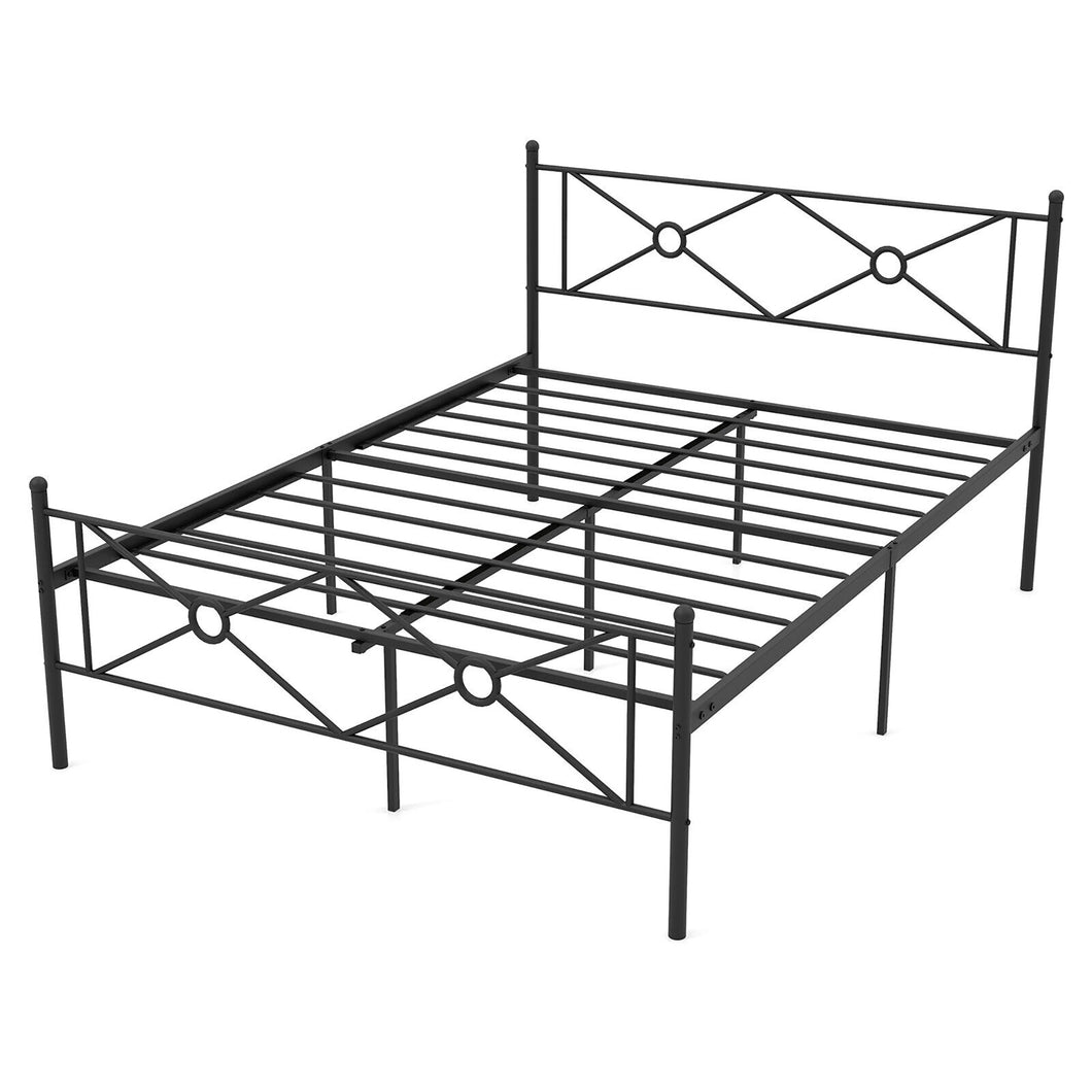 Gymax Queen Size Metal Platform Bed Frame w/ Headboard Mattress Foundation Black