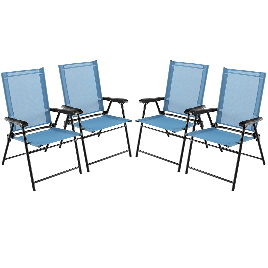Gymax Set of 4 Patio Folding Chairs Outdoor Portable Pack Lawn Chairs w/ Armrests Blue