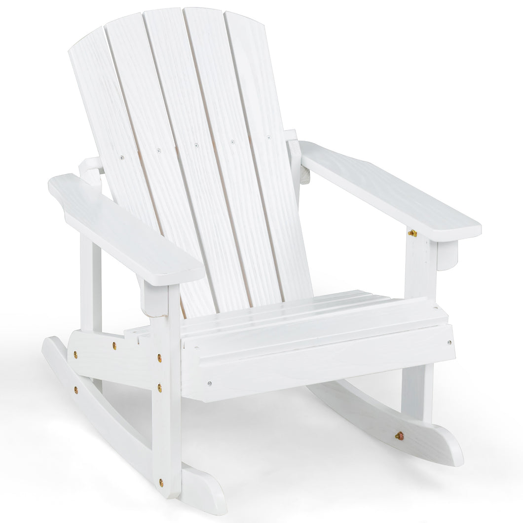 Gymax Kid Adirondack Rocking Chair Outdoor Solid Wood Slatted seat Backrest White