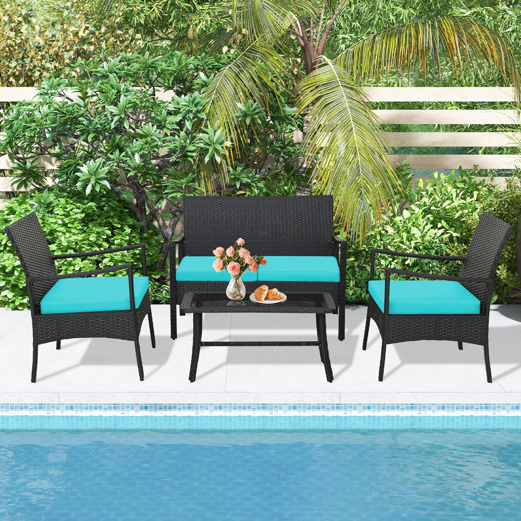 Gymax Gymax 8PCS Patio Rattan PE Wicker Furniture Conversation Set w/ Sofa Chair & Table