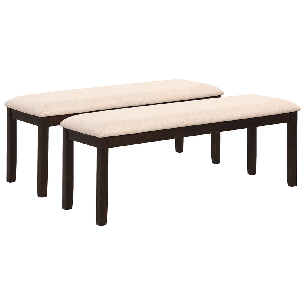 Gymax Set of 2 Dining Bench Upholstered Fabric Entryway Bench w/Padded Seat Kitchen