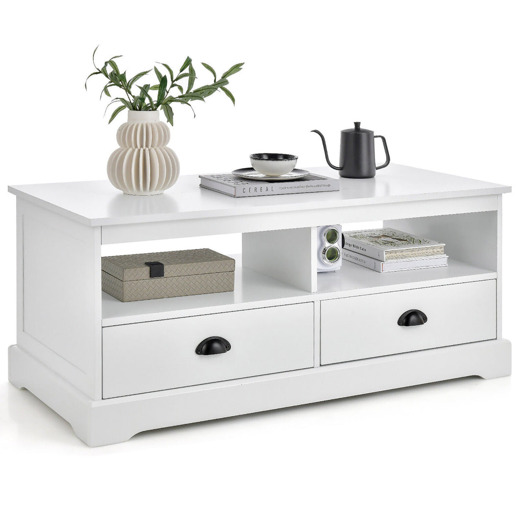 Gymax Coffee Table Modern Wood Cocktail Table W/Drawer & Storage Shelf for Living Room