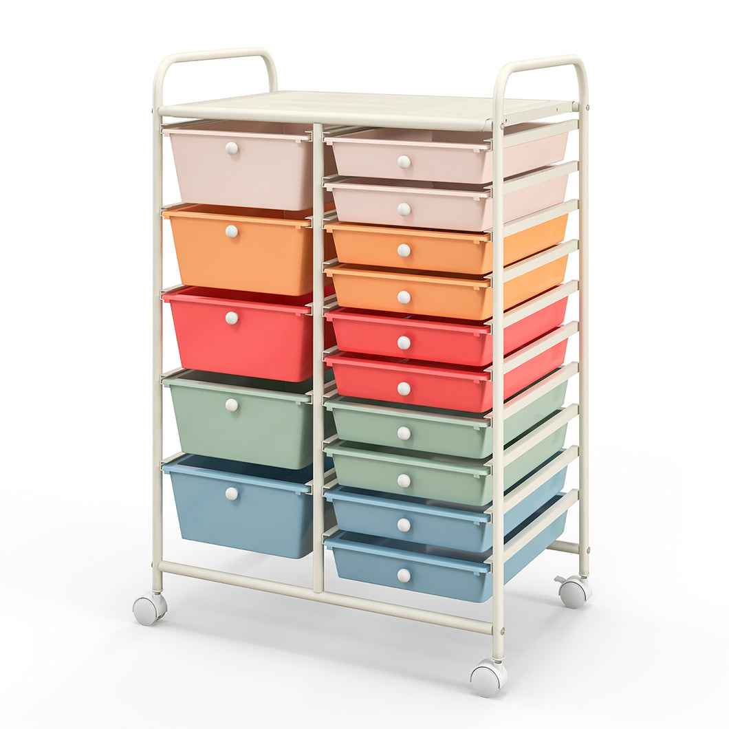 Gymax 15 Drawer Rolling Storage Cart Opaque Multicolor Drawers Home Organizer Multicolor