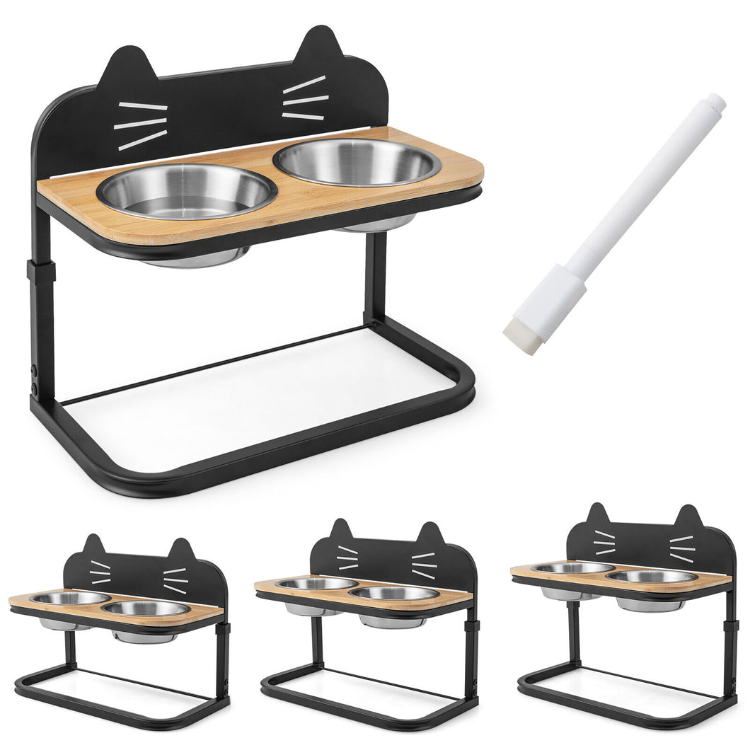 Gymax Elevated Pet Feeder w/ 2 Stainless Steel Cat Food & Water Bowls