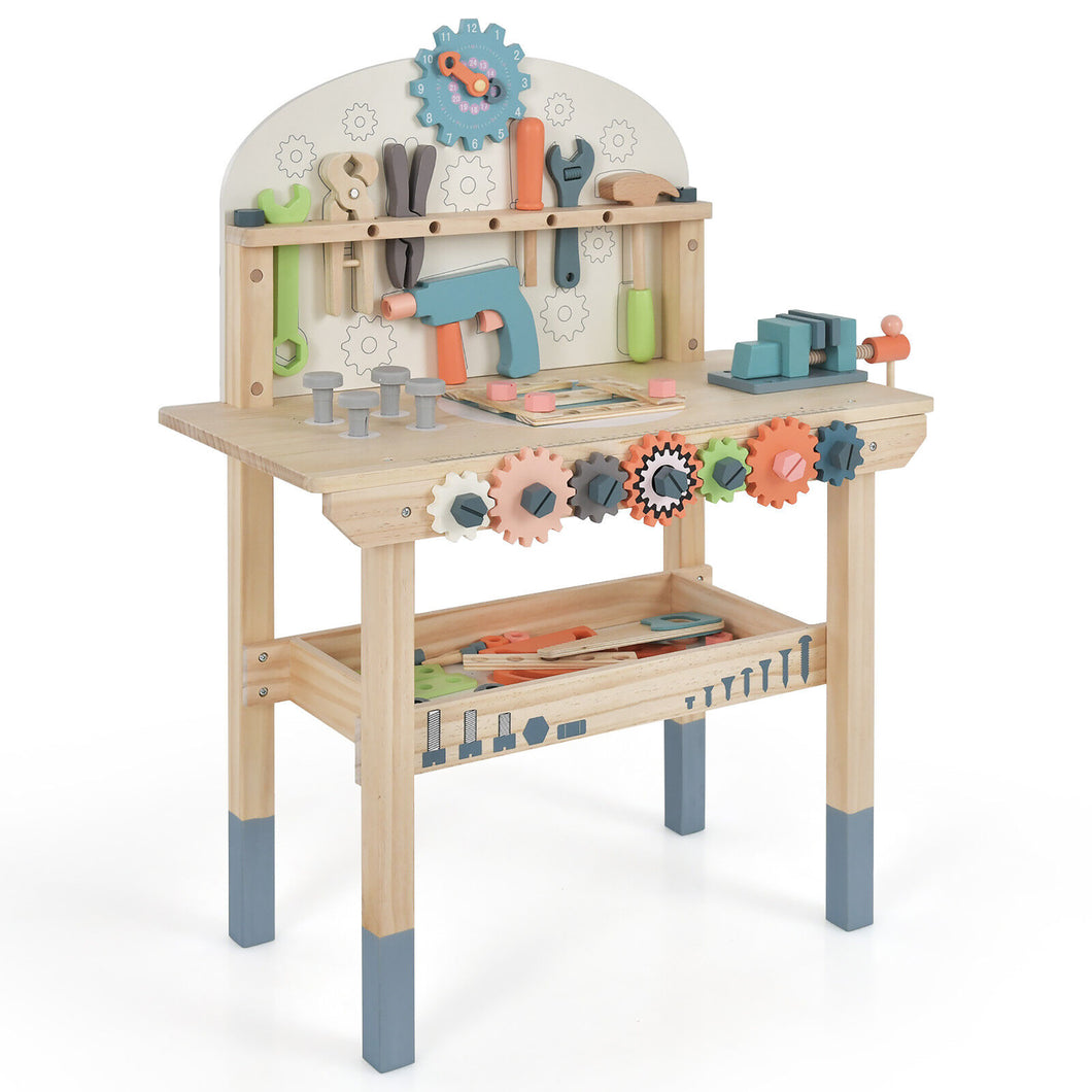 Gymax Kids Play Tool Workbench Wooden Tool Bench w/ Rich Accessories for Boys & Girls