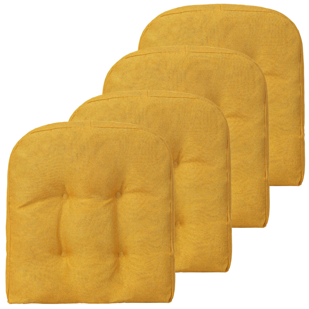 Gymax 4 Pcs Patio Dining Chair Cushions U-Shaped Chair Pads Non-Slip Bottom Yellow