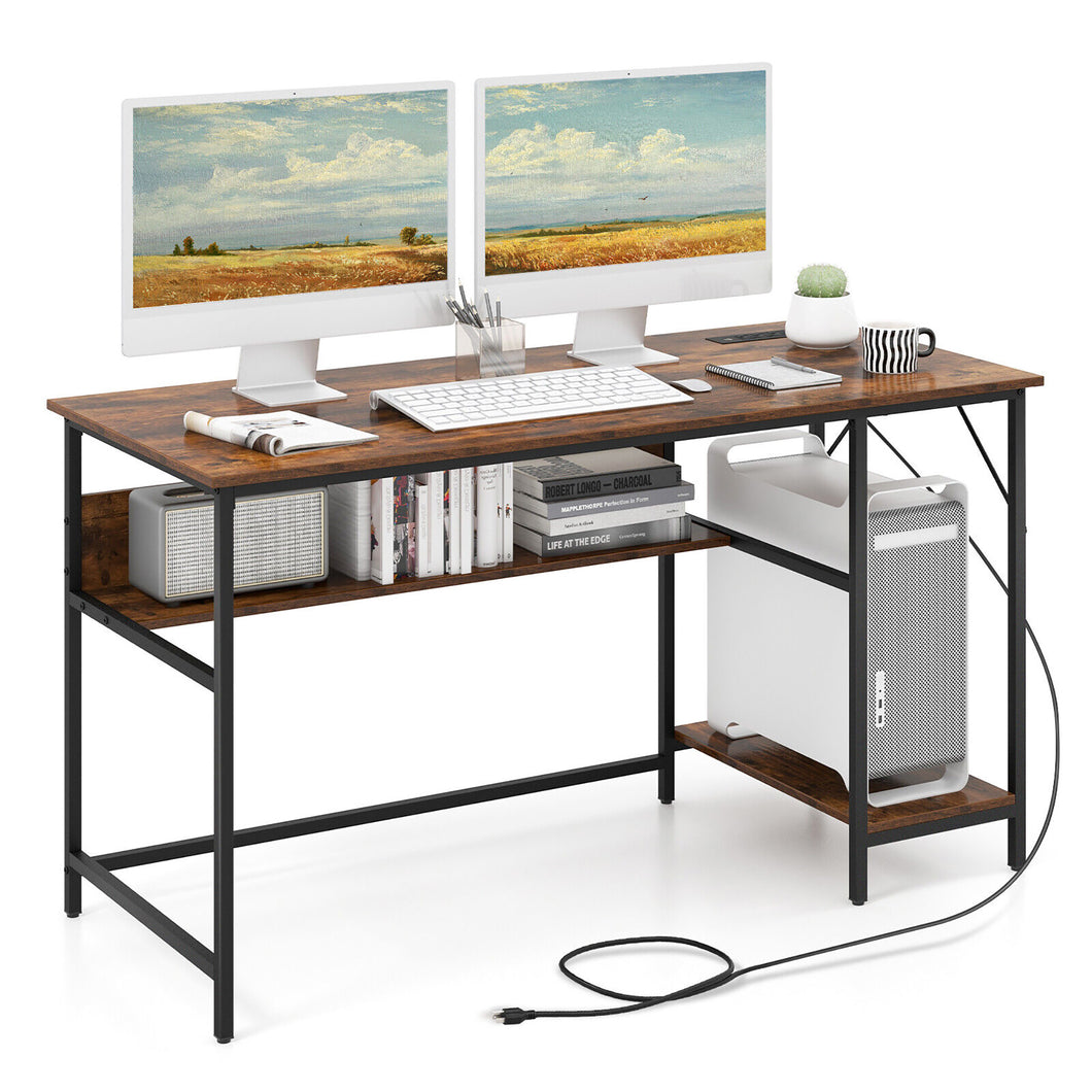Gymax 55'' Computer Desk w/ Charging Station Home Office PC Desk w/ 4 Power Outlets