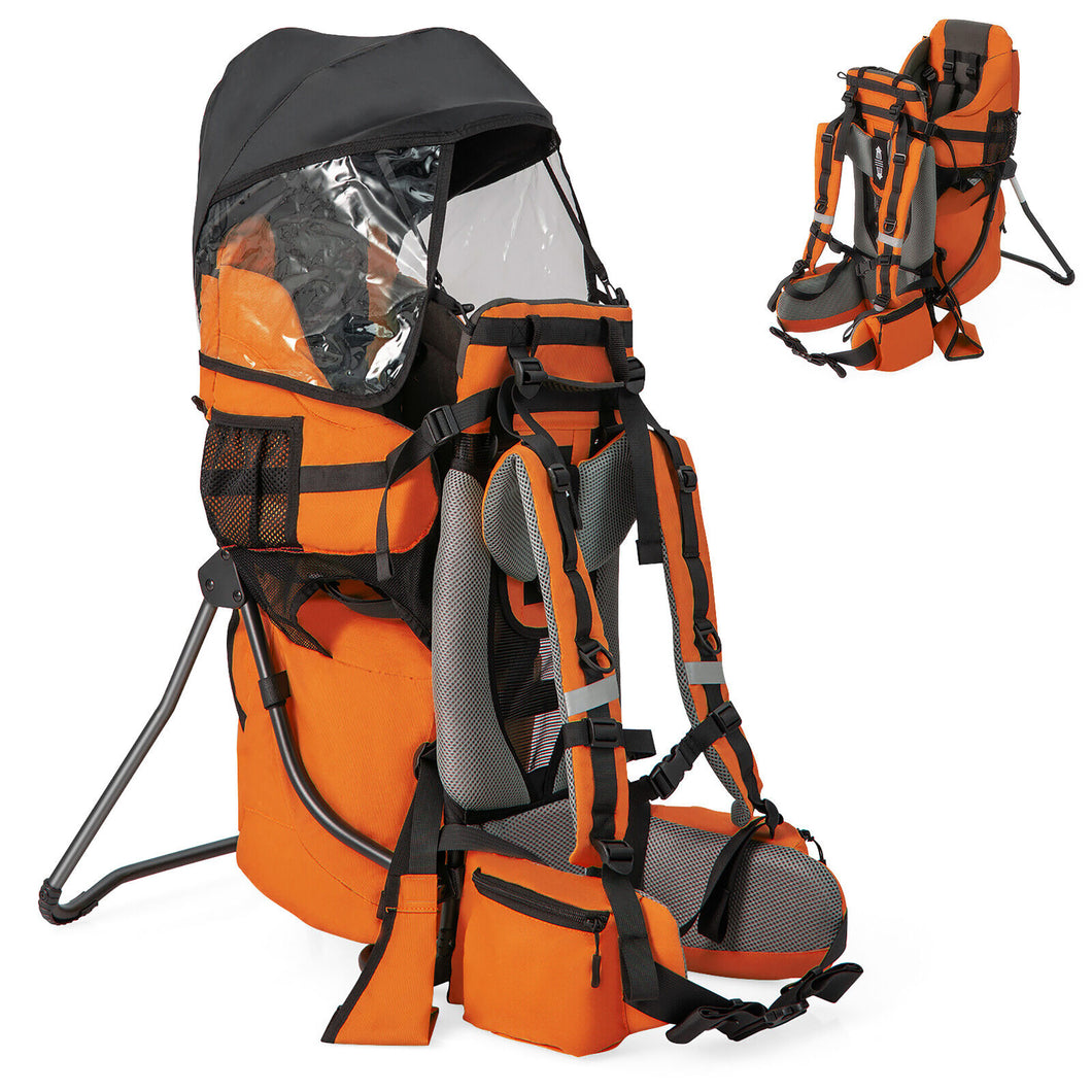 Gymax Baby Backpack Carrier Toddler Foldable Aluminum Bracket for Hiking with Pockets Orange