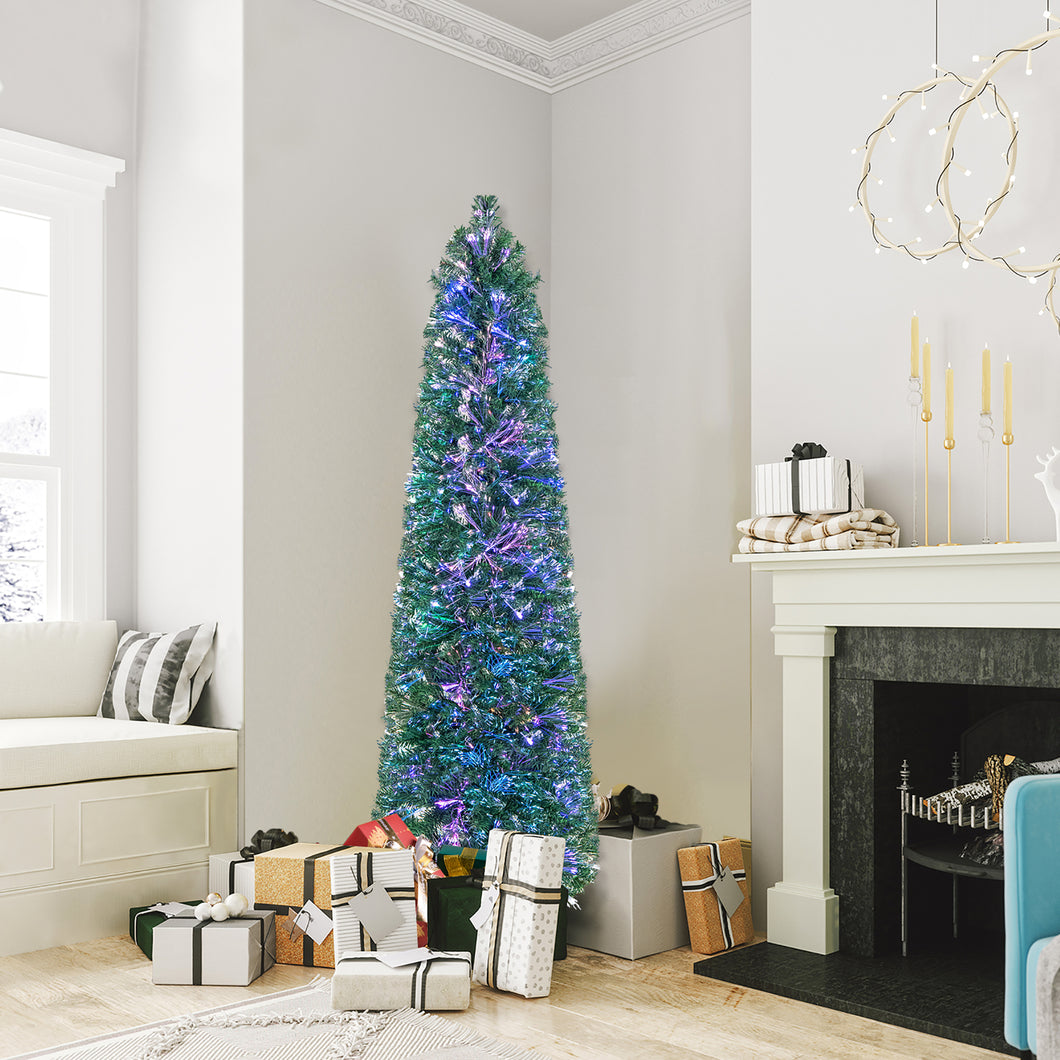 Gymax 6 FT Fiber Optic Artificial Christmas Tree Slim Pencil Xmas Tree w/ Colorful Lights & 517 Branch Tips