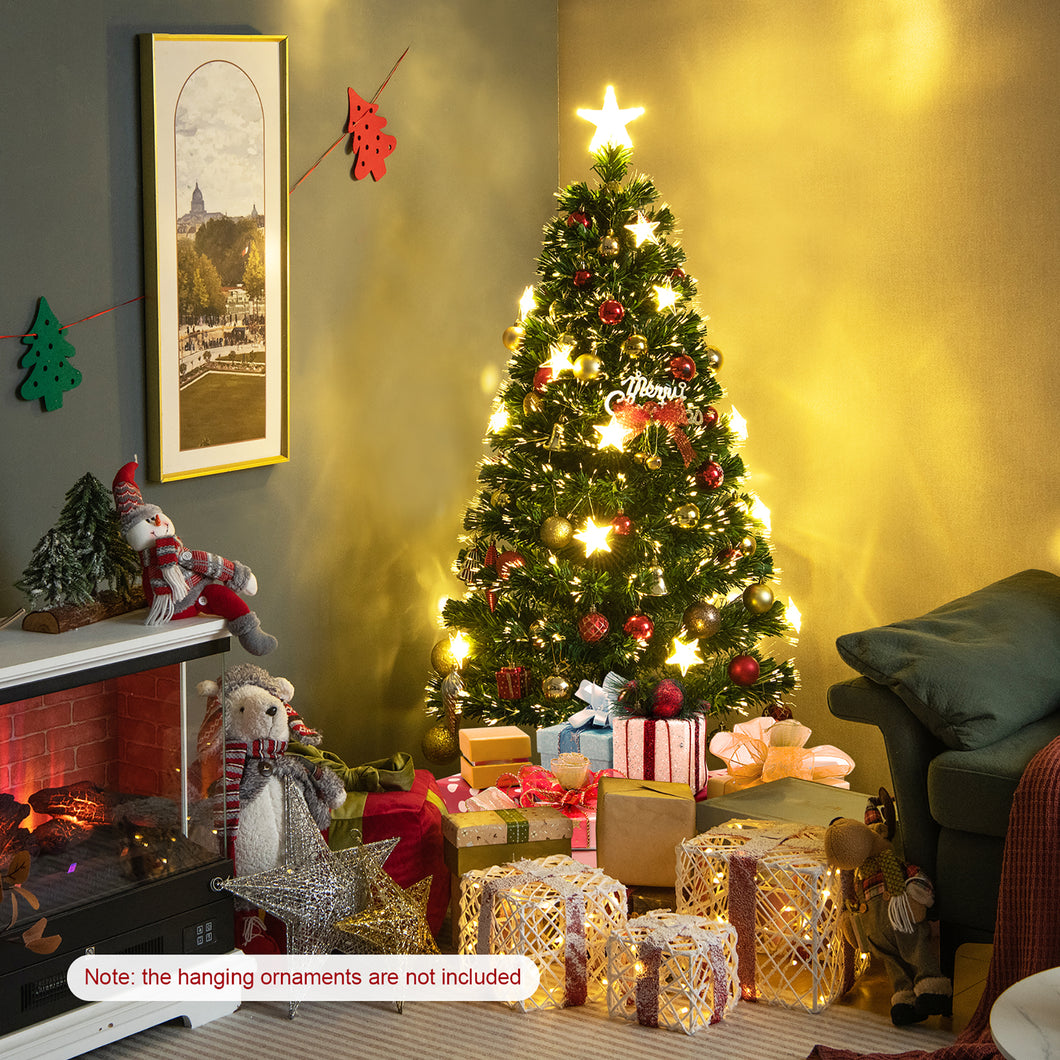 Gymax 5 FT Fiber Optic Artificial Christmas Tree Lighted Christmas Tree w/ 21 Star LED Lights & 180 Branch Tips