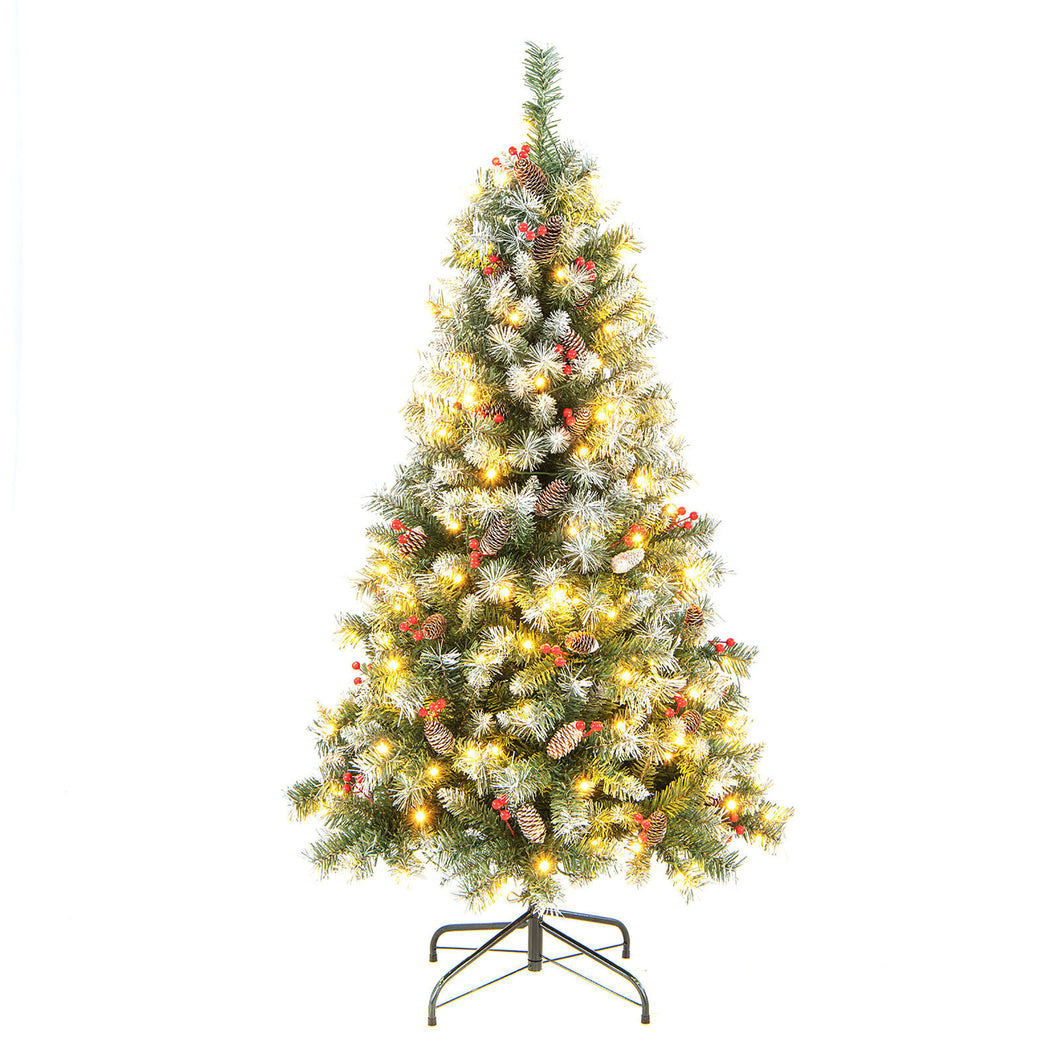 Gymax 5 FT Pre-Lit Christmas Tree Artificial Hinged Christmas Tree w/ 200 Warm-White LED Lights & 450 Branch Tips