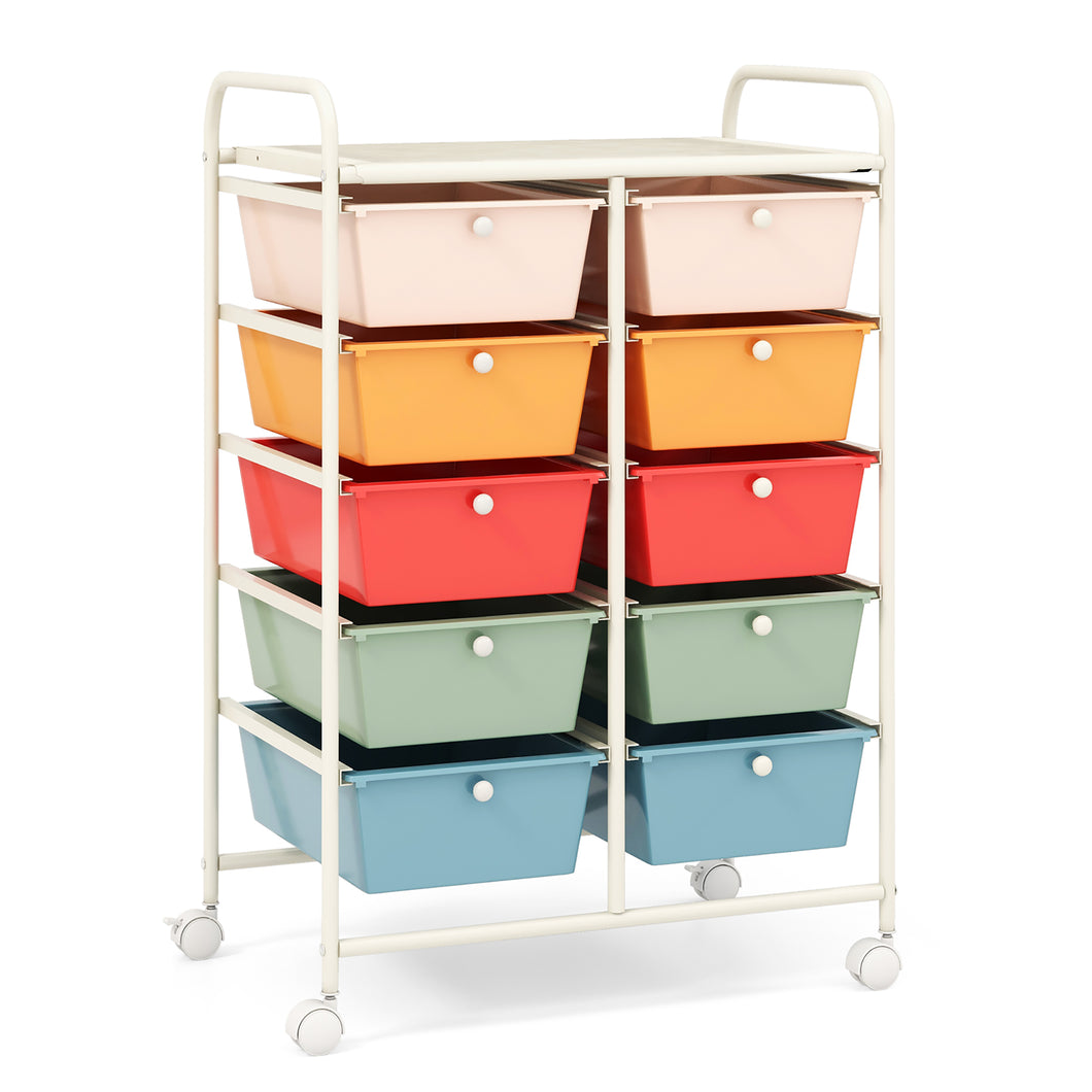Gymax 10-Drawer Rolling Storage Cart Tools Scrapbook Paper Organizer on Wheels Macaron