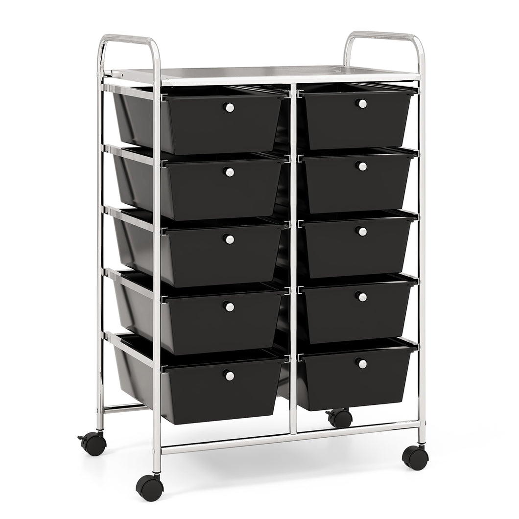 Gymax 10-Drawer Rolling Storage Cart Tools Scrapbook Paper Organizer on Wheels Black