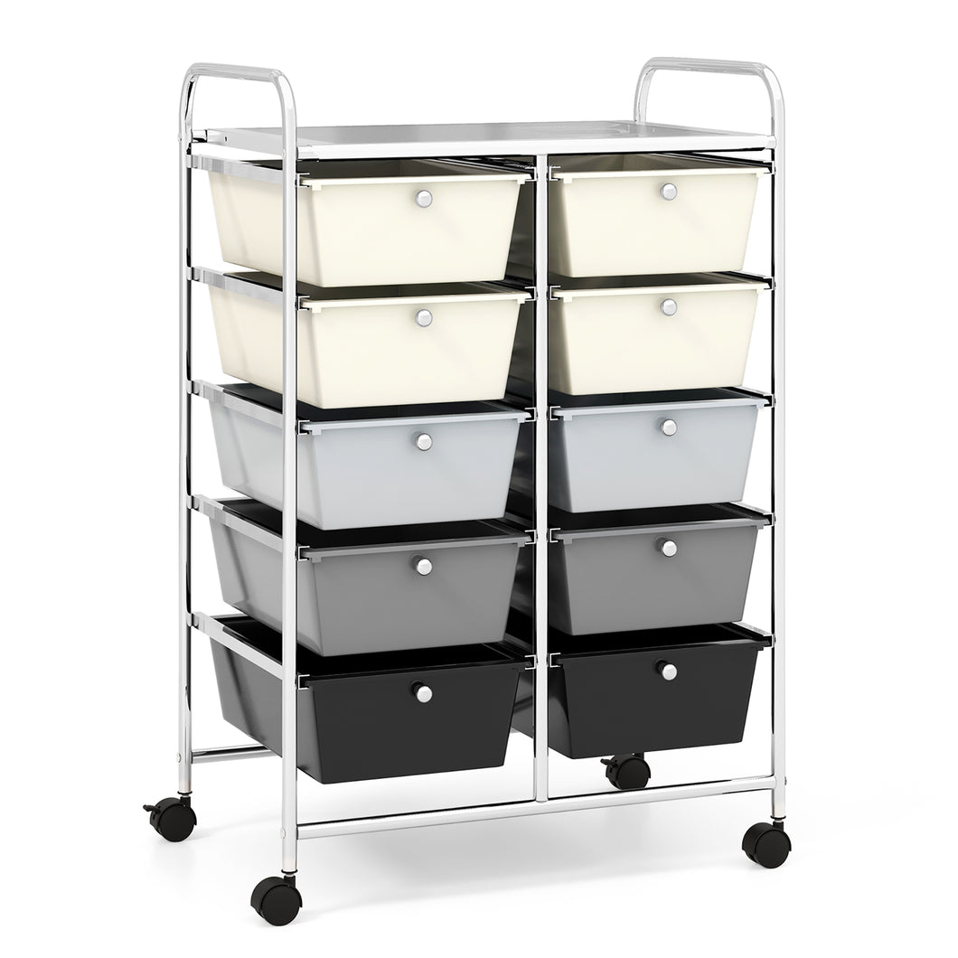 Gymax 10-Drawer Rolling Storage Cart Tools Scrapbook Paper Organizer on Wheels Grey Gradient