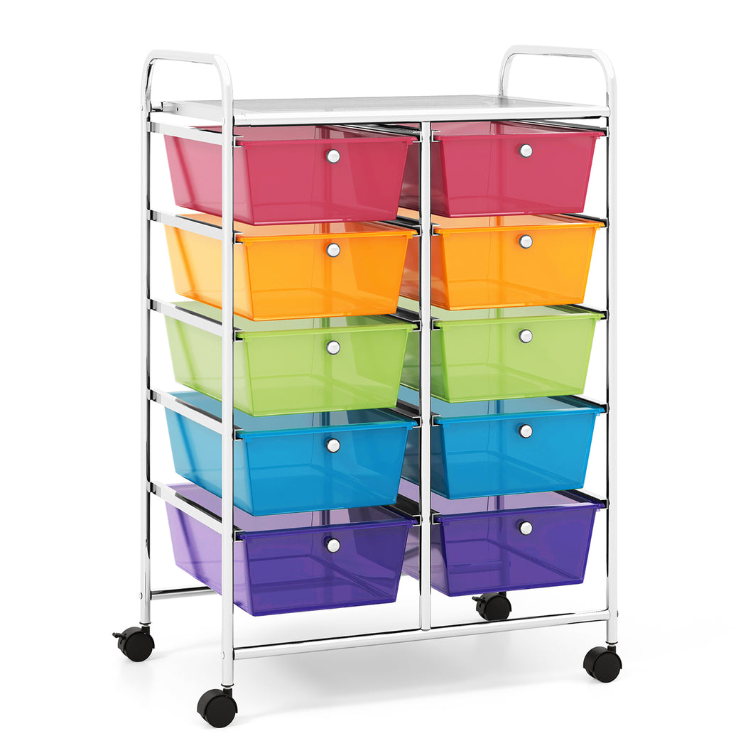 Gymax 10-Drawer Rolling Storage Cart Tools Scrapbook Paper Organizer on Wheels Rainbow