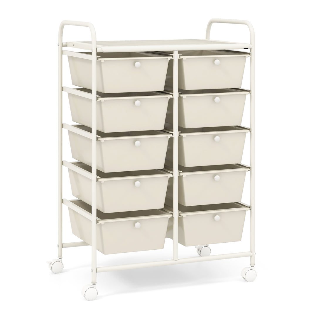 Gymax 10-Drawer Rolling Storage Cart Tools Scrapbook Paper Organizer on Wheels White