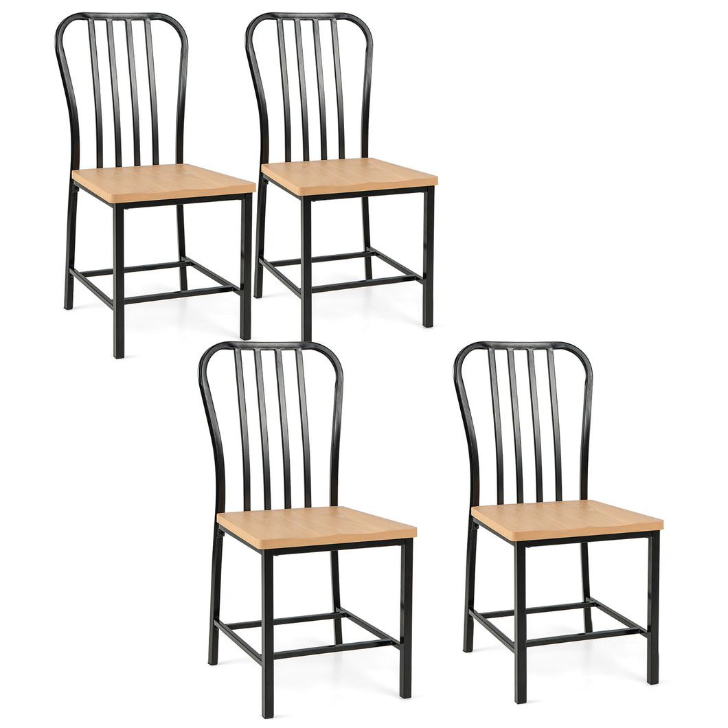 Gymax Dining Chair Set of 4 Armless Spindle Back Kitchen Chairs w/ Ergonomic Seat Black & Natural