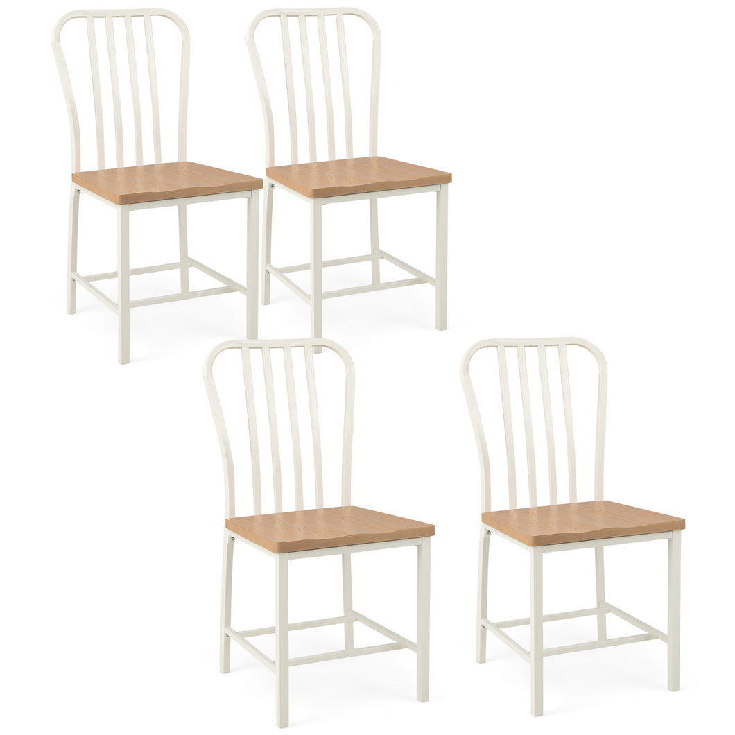 Gymax Dining Chair Set of 4 Armless Spindle Back Kitchen Chairs w/ Ergonomic Seat White & Natural