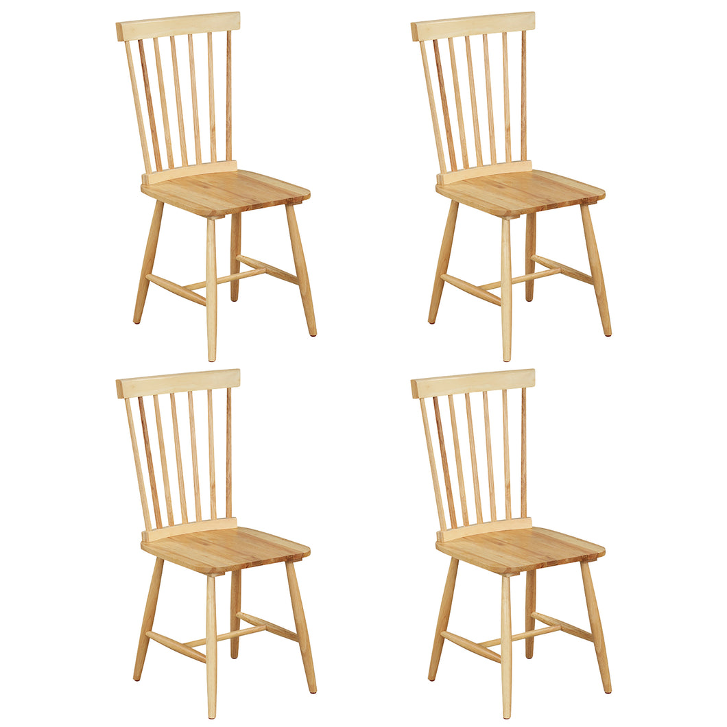 Gymax Dining Chair Set of 4 Solid Wood Windsor Chair w/ High Spindle Back & Wide Seat Natural