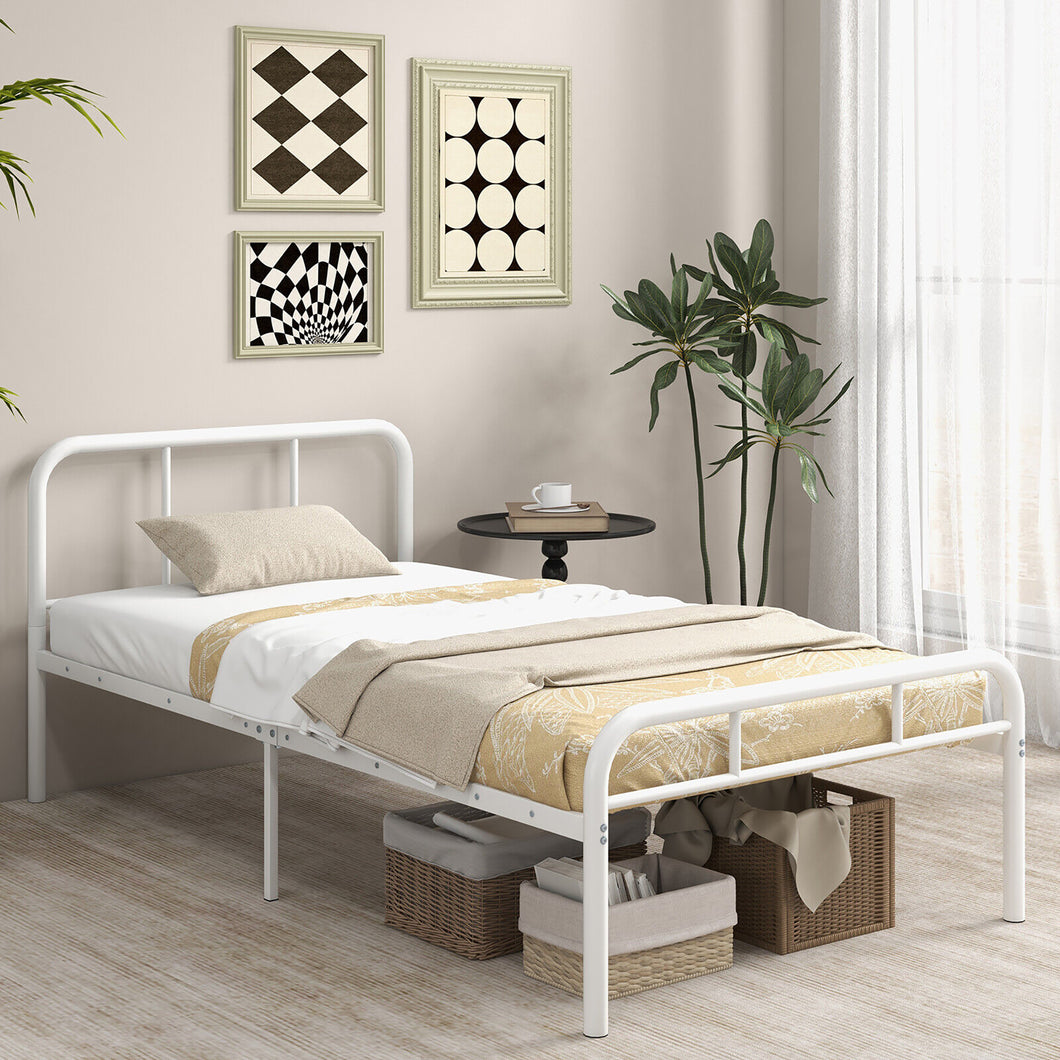 Gymax 12-Inch Twin Bed Frame Modern Metal Platform Bed w/ Headboard & Footboard White