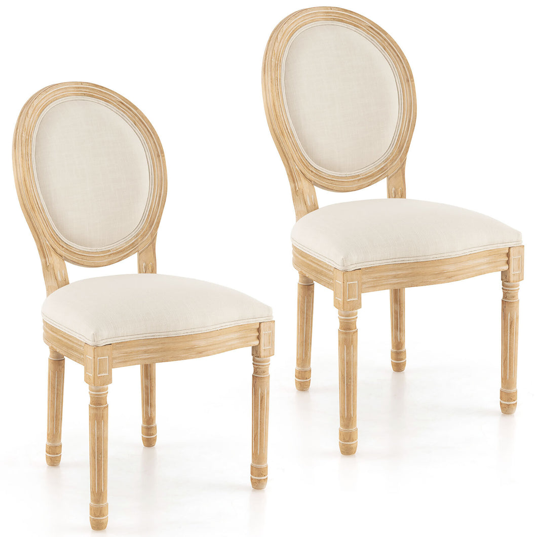 Gymax Dining Chair Set of 2 French Style Rubber Wood Kitchen Side Chair w/ Sponge Padding Beige