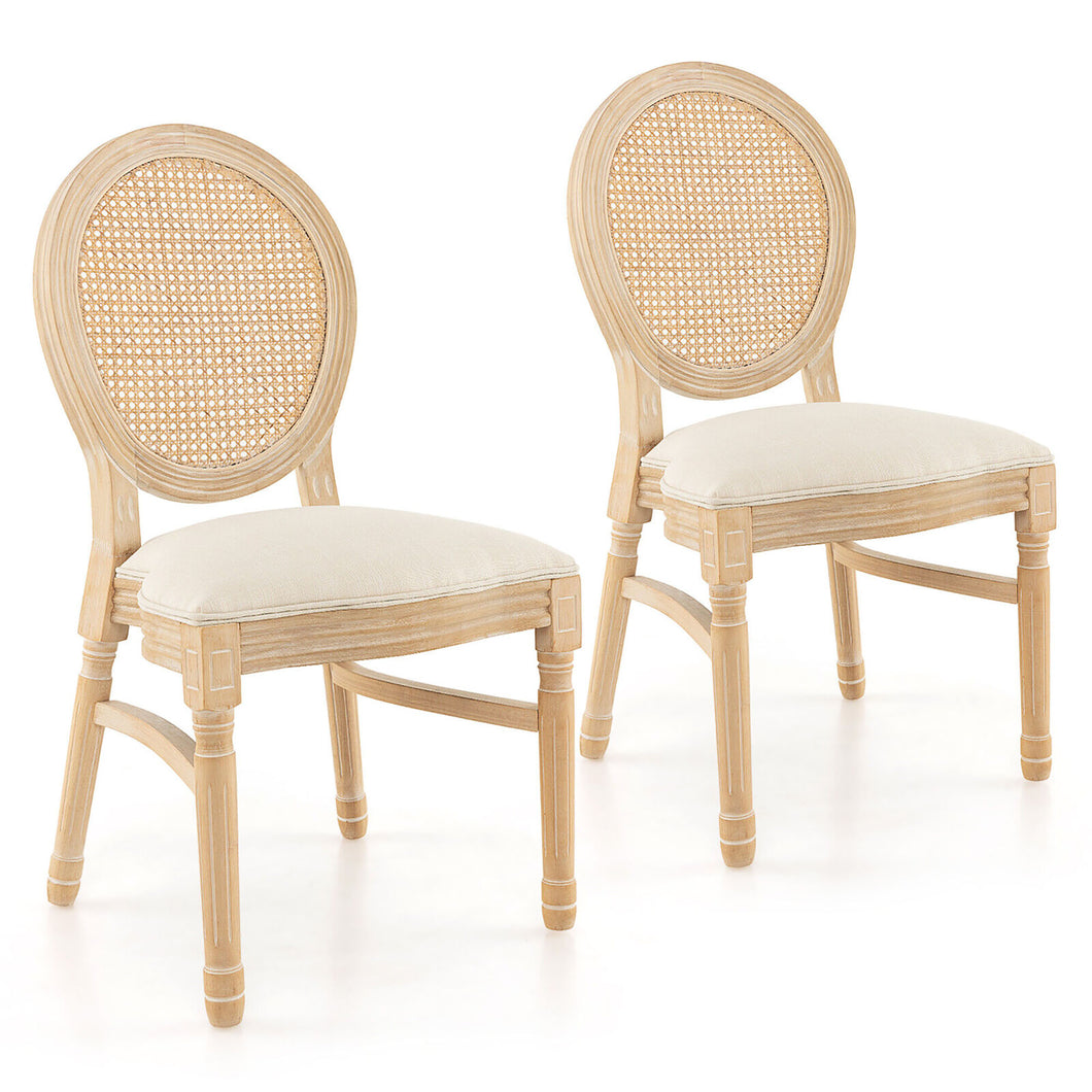 Gymax Dining Chairs Set of 2 French Style Kitchen Chair w/ Hand-Woven Rattan Backrest
