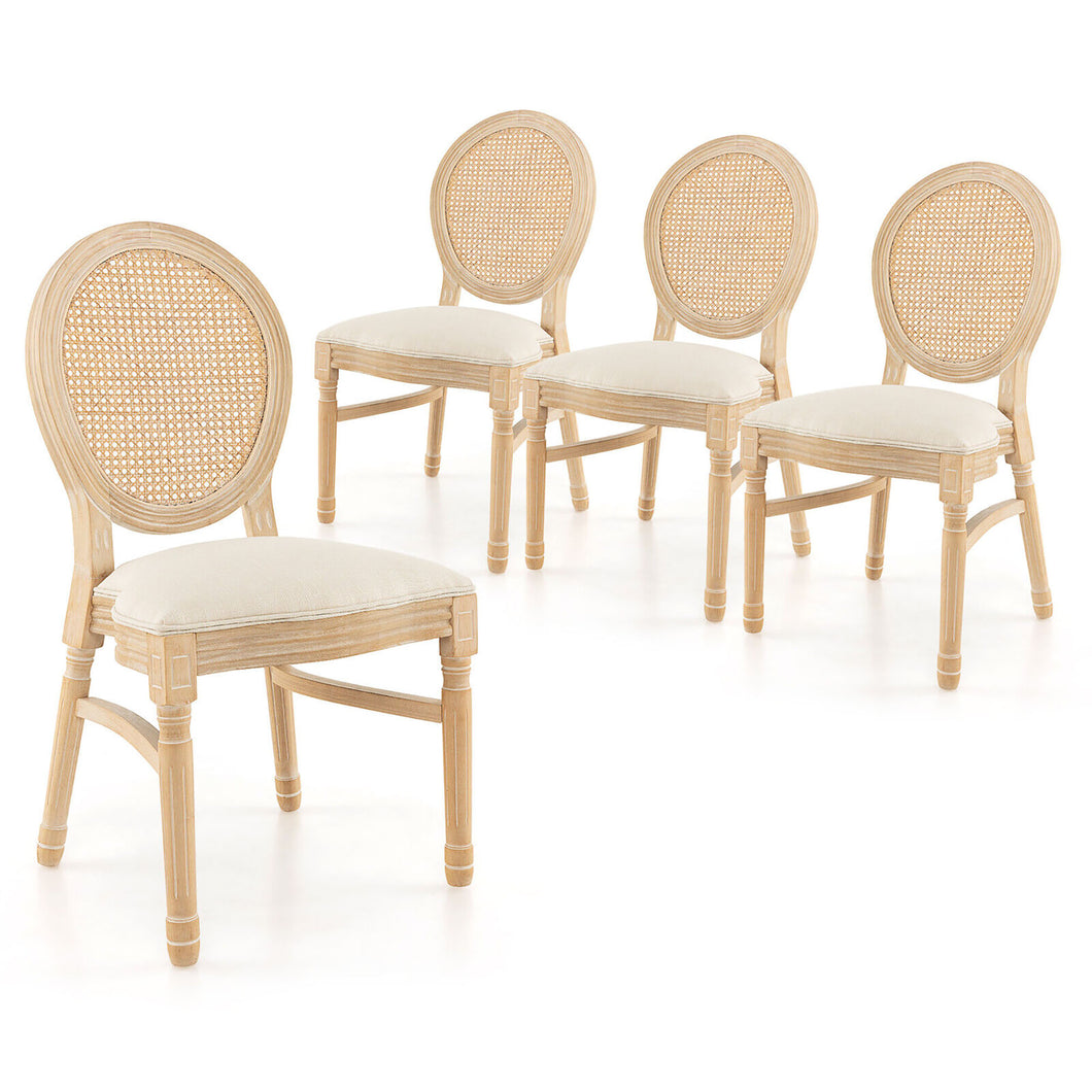 Gymax Dining Chairs Set of 4 French Style Kitchen Chair w/ Hand-Woven Rattan Backrest