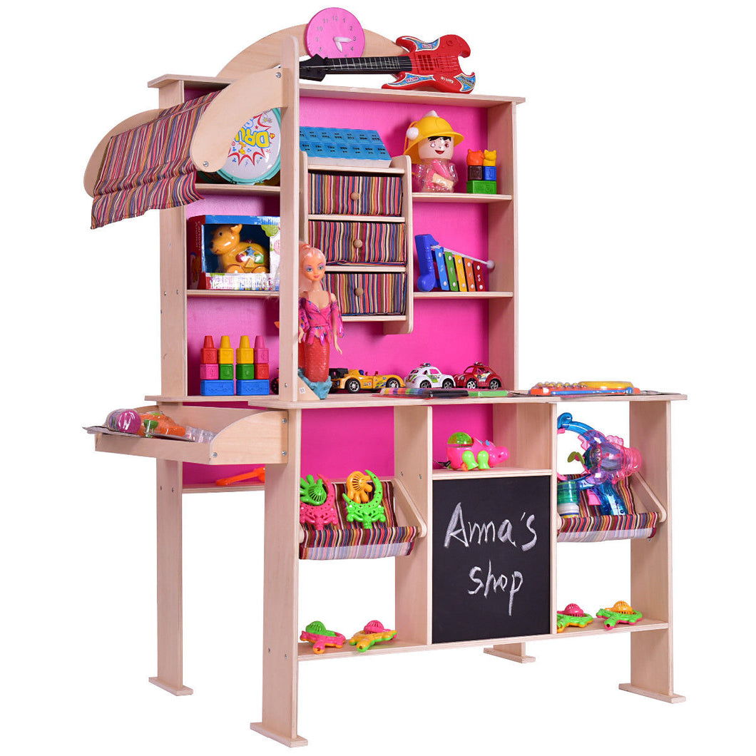 Gymax Wooden Toy Shop Market Shopping Pretend Play Set Toddler Kids Birthday Gift