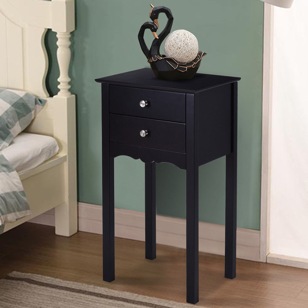 Gymax Side Table End Accent Table Night Stand W/ 2 Drawers Furniture Black